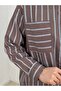 Yankı Hella Striped Single Pocket Shirt-Na878 Brown - 2