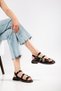 Women's Black Leather Buckle Detailed Ankle Strap Casual Sandals - 5