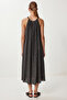 Washable Long Viscose Dress with Straps Lfg0186 Anthracite - 4