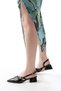 Black Mary Jane Open-Back Pointed-Toe Short Block Heeled Women's Shoes with Belt Detail - 2