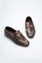 Brown Women's Gold Metal Buckle Flat Sole Leather Look Loafer Ballet Flats Stylish Daily and Office Shoes - 4