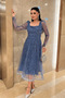 Full Beaded Square Neck Midi Dress - Indigo Blue - 3