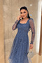 Full Beaded Square Neck Midi Dress - Indigo Blue - 4