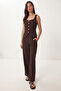 Gold Buttoned Woven Vest-Pants Set Laz0004 Brown - 2