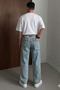 Men's Acid Wash Loose Leg Jean Trousers Relaxed Fit Denim - 3