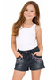 Girl's Anthracite Colorful Embroidered Waist Elastic Adjustable Lycra Short Denim Shorts - 2