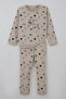 Baby Girl Tracksuit Set with Heart Pattern, 9 Months-3 Years, Beige