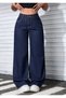 Cristina Women's Dark Blue Stretch Fabric Super High-Waist Relaxed Jeans Palazzo Pants Wide Leg - 7