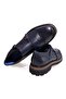 Dark Blue Color Laceless Genuine Leather Men's Shoes - 2