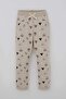 Baby Girl Tracksuit Set with Heart Pattern, 9 Months-3 Years, Beige - 3