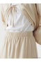 Beige Elastic Waist Textured Flared Skirt - 3