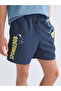Navy Blue Short Length Printed Men's Swim Shorts - 3