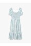 Cotton Short Balloon Sleeve U-Neck Gipeli Floral Maxi Dress - 3