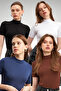 Women's Black White Bitter Coffee Navy Blue 4-Pack Short Sleeve Blouse