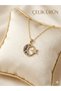 Women's Colorful Stone Detailed Moon and Star Steel Necklace - 2