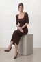 Square Neck Belt Detailed Half Sleeve Midi Dress
