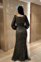 Full Beaded Sleeves Chiffon Dress - Khaki Green - 5