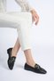 Black Women's Gold Metal Buckle Flat Sole Leather Look Loafer Ballet Flats Stylish Daily and Office Shoes - 2