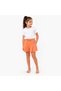 Girls' Salmon Color Linen-Look Soft Cotton Shorts – Elastic Waist and Pockets - 4