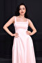 Waist Drawstring Midi Satin Dress - Pudra - 4