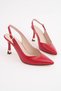 Red Leather Open Back 8.5 cm V Model Women's Summer Stiletto Special Heel New Season Premium Product - 6