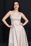 Waist Drawstring Midi Satin Dress - Cream - 4