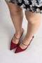 Lorwen Women's Heels with Front Strap and Stone Detail, Thin Heel Stiletto, Burgundy Satin - 2