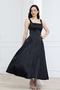 Waist Drawstring Midi Satin Dress - Black - 6