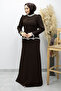 Stone Embellished Peplum Evening Dress Tsd260195 Brown - 3