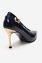 Polly Navy Blue Patent Leather Printed Women's Heeled Shoes - 5