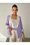 Contrast Color Garnished Blazer Jacket Palazzo Trousers Cream - Lilac Women's Suit - 3