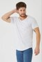 Men's Shiny White Oval Hem Wide Collar 100% Cotton Short Sleeve T-Shirt - 2