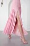 Women's Pink Square Neck Slit Long Formal Dress - 3