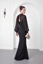 Women's Black Strapless Cape Stone Detailed Long Formal Dress - 6