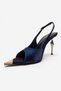 Amore Navy Blue Satin Metal Detailed Women's Heeled Shoes - 6