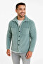 Men's Plush Fleece Cardigan Shirt with Collar, Buttoned Chest Pockets, Soft - Baby Blue