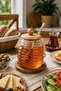 Glass Honey Jar 350 ml |   Honey Storage Container with Wooden Lid and Spoon, Stylish Presentation Container with Bee Figure - 2