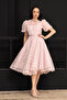 Balloon Sleeve Midi Lace Dress - Pudra - 6
