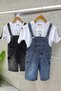 Miniğimin Cicileri Urban Denim Salopet Shorts Boys' Set - Black - 2