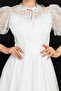 Balloon Sleeve Midi Lace Dress - White - 2