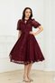 Balloon Sleeve Midi Lace Dress - Bordo - 6