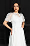 Balloon Sleeve Midi Lace Dress - White - 4