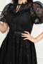 Balloon Sleeve Midi Lace Dress - Black - 2