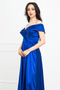 Boat Neck Long Satin Evening Dress - Cobalt Blue - 2