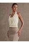 Halter Neck Draped Blouse with Gold Accessory Detail, Flowy and Stylish Women's Top 0093 - 2