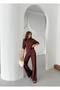 Women's half sleeve blouse and bottom lace-up wide leg two-piece set - 7