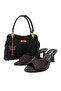 Women's Silvery Black Slipper Bag Set – Stone Patterned Heels, Stylish for Daily Events & Wedding Combinations - 2