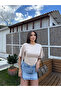 Beige Short Spanish Sleeve Basic T-Shirt - 4