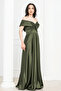 Boat Neck Long Satin Evening Dress - Khaki Green - 6