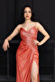 Pleated Strapless Long Evening Dress - Orange - 2
